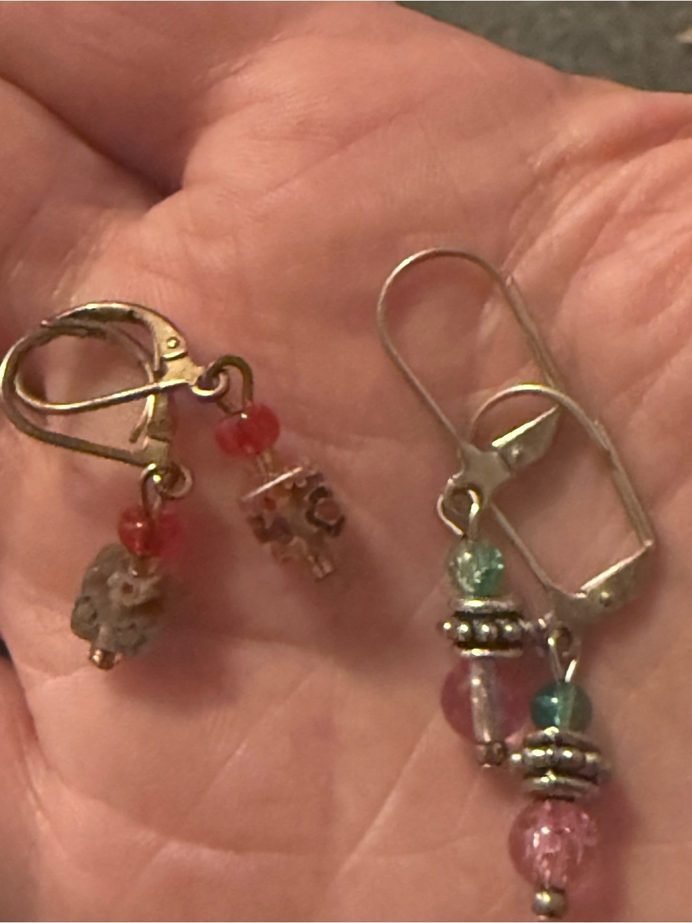 Source Unknown Pink and Teal Bead Drop Earrings with Silver-Tone Accents - Picture 5 of 7